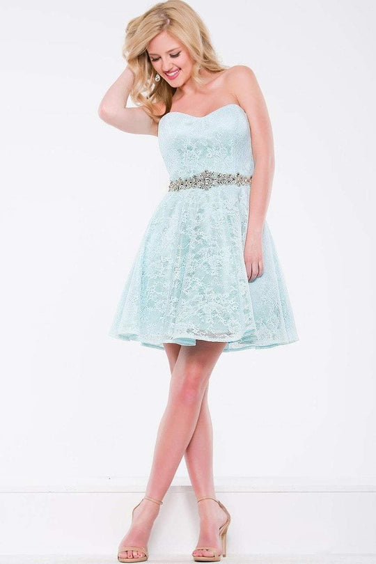 JVN41423 Strapless Lace Bejeweled A-Line Dress