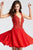 Jovani - JVN41452 Plunging V-Neck Beaded Lace Bodice Illusion Dress In Red
