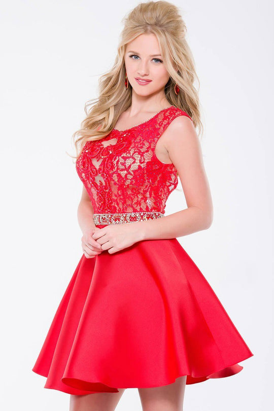 Lace and Bead Embellished Scoop Neck Mikado A-line Dress JVN41672