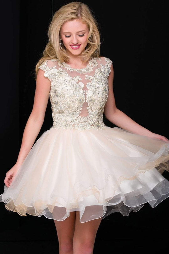 JVN42425 Beaded Floral Applique Short Dress