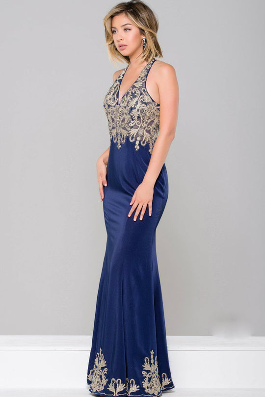 V-Neck Fitted Long Dress JVN46281