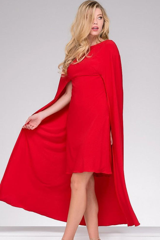 Jersey Cape Bateau Sheath Cocktail Dress JVN46626