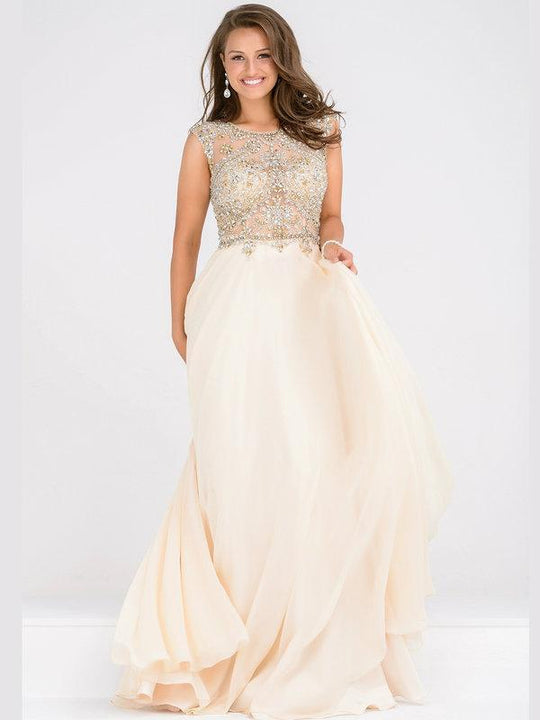 Beaded Embellishments Illusion Jewel A-Line Dress JVN47902