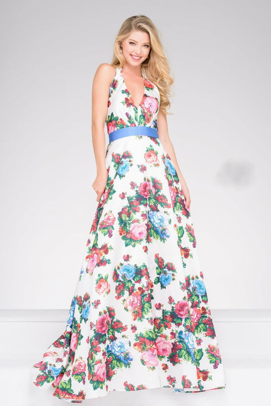 Long V-Neck Floral Dress JVN48727
