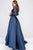 JVN48833 Beaded Sheer Lon Sleeves Pleated Ballgown