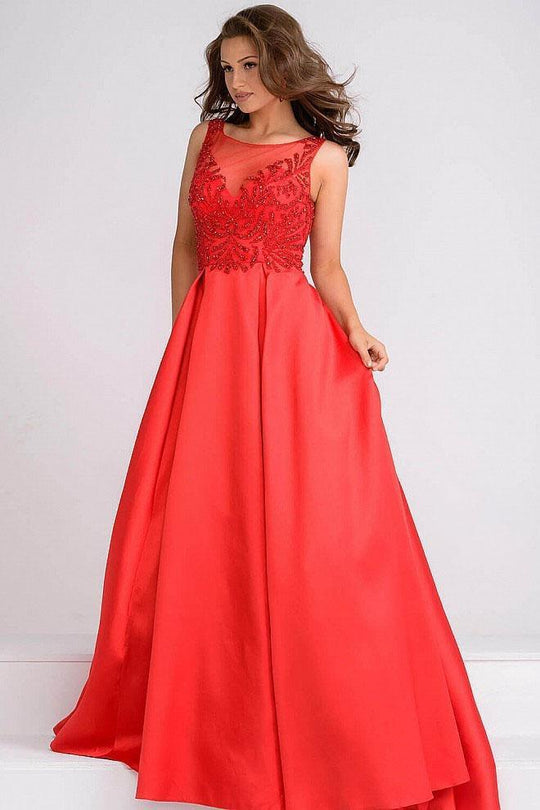 JVN48835 Embellished Illusion Bateau Ballgown