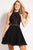 JVN53030 Jeweled Lace Applique Illusion Halter Dress