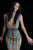 JVN65822 Multi-Colored Net Patterned Deep V-neck Sheath Dress