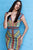 JVN65822 Multi-Colored Net Patterned Deep V-neck Sheath Dress