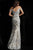 Jovani - Sequined Plunging Off Shoulder Long Gown JVN67256 - 1 pc Silver/Nude in Size 8 Available