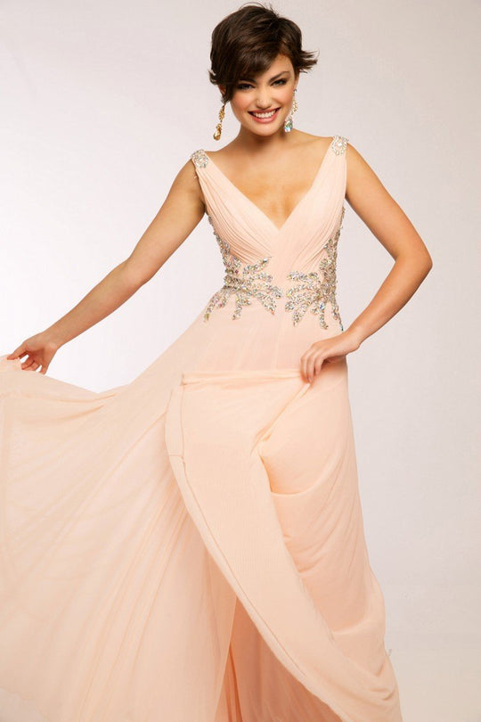 Jovani - JVN99401 Sleeveless V Neck Long Dress in Pink in Pink