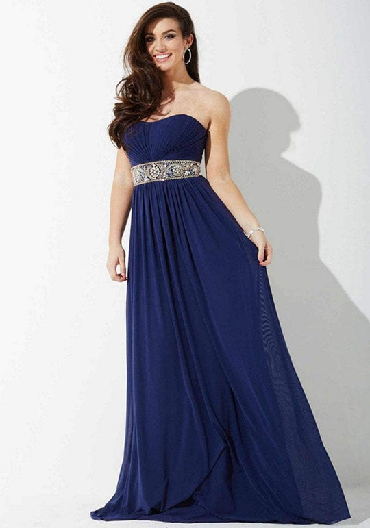JVNP37074 Ruched Strapless Chiffon Evening Dress