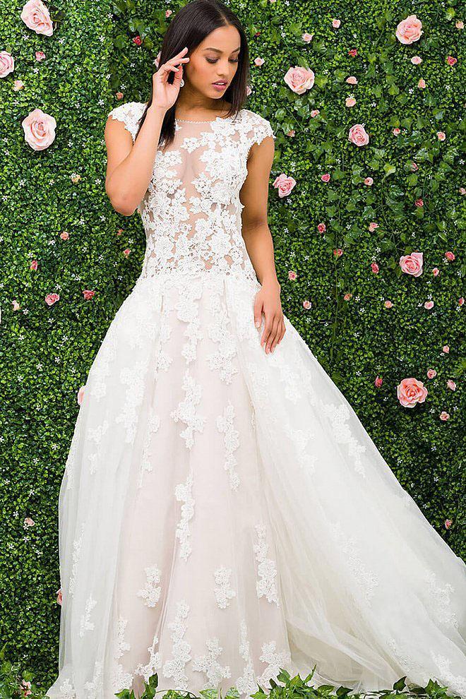 JB47704 Cap Sleeve Illusion Bodice Wedding Ballgown