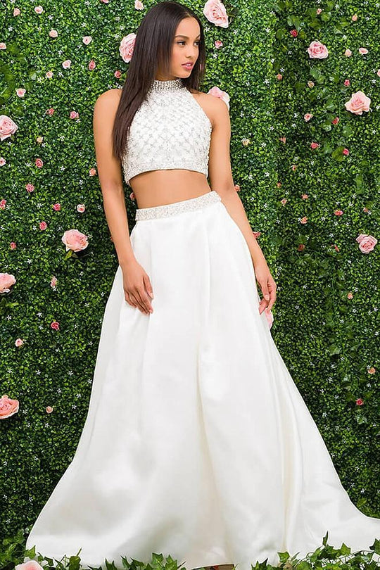 JB47708 Two Piece Beaded Crop Top Wedding Dress