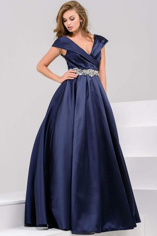 25190 V-neck Beaded Satin Ballgown