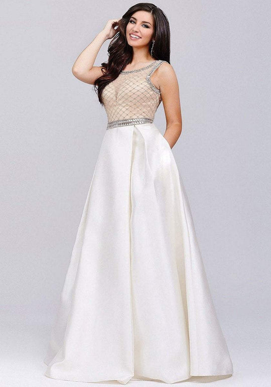 Lattice Embellished Bateau Illusion A-Line Gown 31015