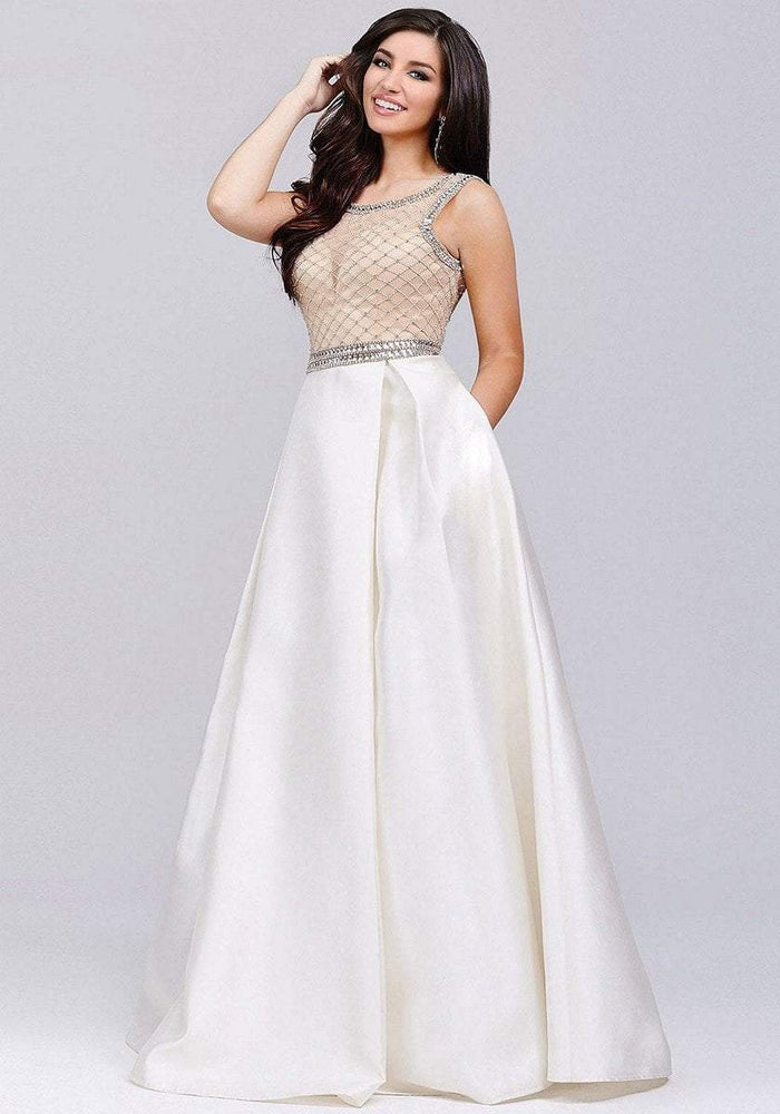 Lattice Embellished Bateau Illusion A-Line Gown 31015