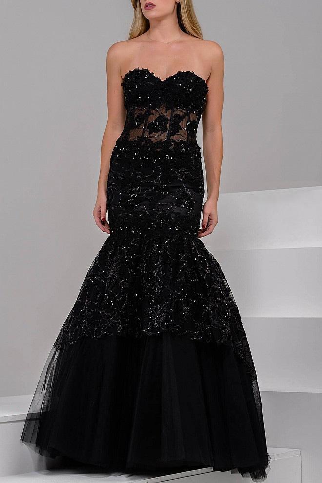 Strapless Sweetheart Lace Embellished Mermaid Gown 34008