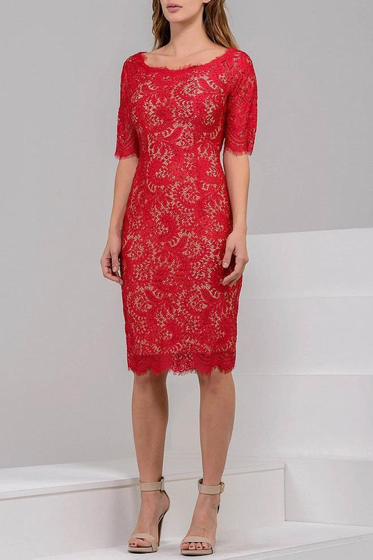 Quarter Length Sleeve Bateau Sheath Cocktail Dress 37599