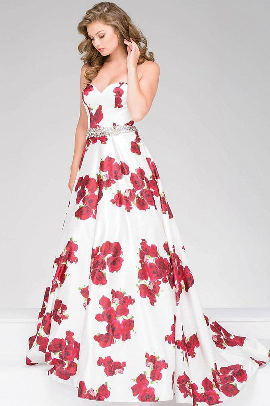 Floral Printed Satin Ballgown 37940