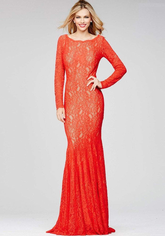 Long Sleeves Lace Bateau Mermaid Gown 39276