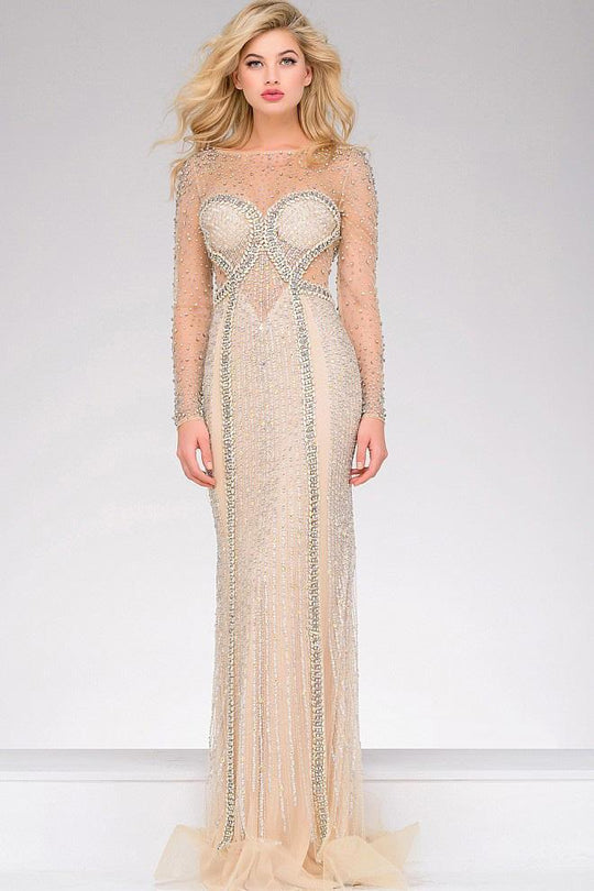 Embellished  Long Sleeve Illusion Dress 39844