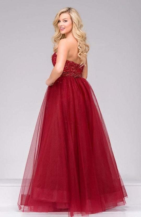 42897A Beaded Strapless High Low Evening Dress