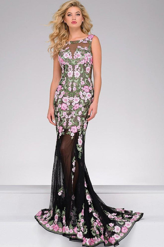 Floral Applique Long Prom Dress 45250