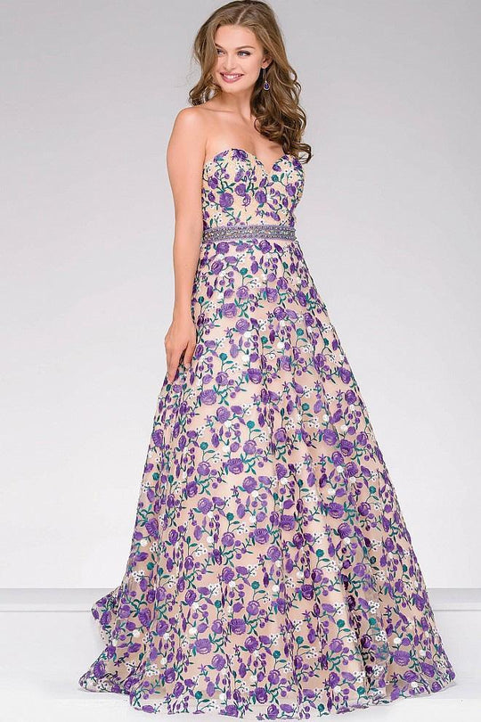 Long Floral Strapless Sweetheart Dress 47740