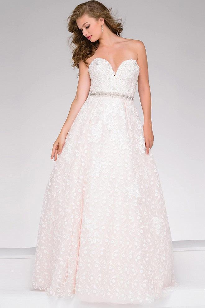 Lace over Pink Strapless Prom Ballgown 48413