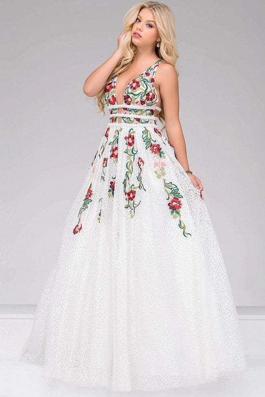 Embroidered V-Neck Prom Dress 48891