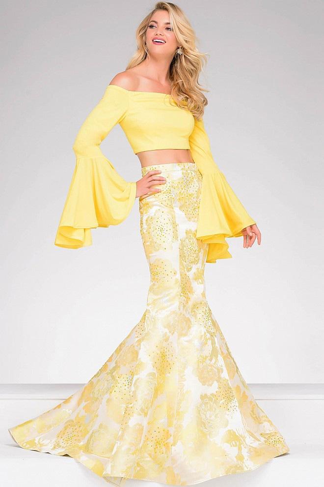Two-Piece Bell Sleeve Mermaid Prom Dress 48922