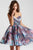 53093 Strapless Ruched Floral Print Cocktail Dress