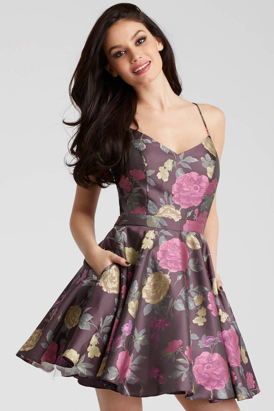 53201 Floral Sleeveless A-Line Short Dress