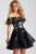 Jovani - Ruffled Off-Shoulder Floral Beaded Cocktail Dress 54430 In Black and Multi-Color