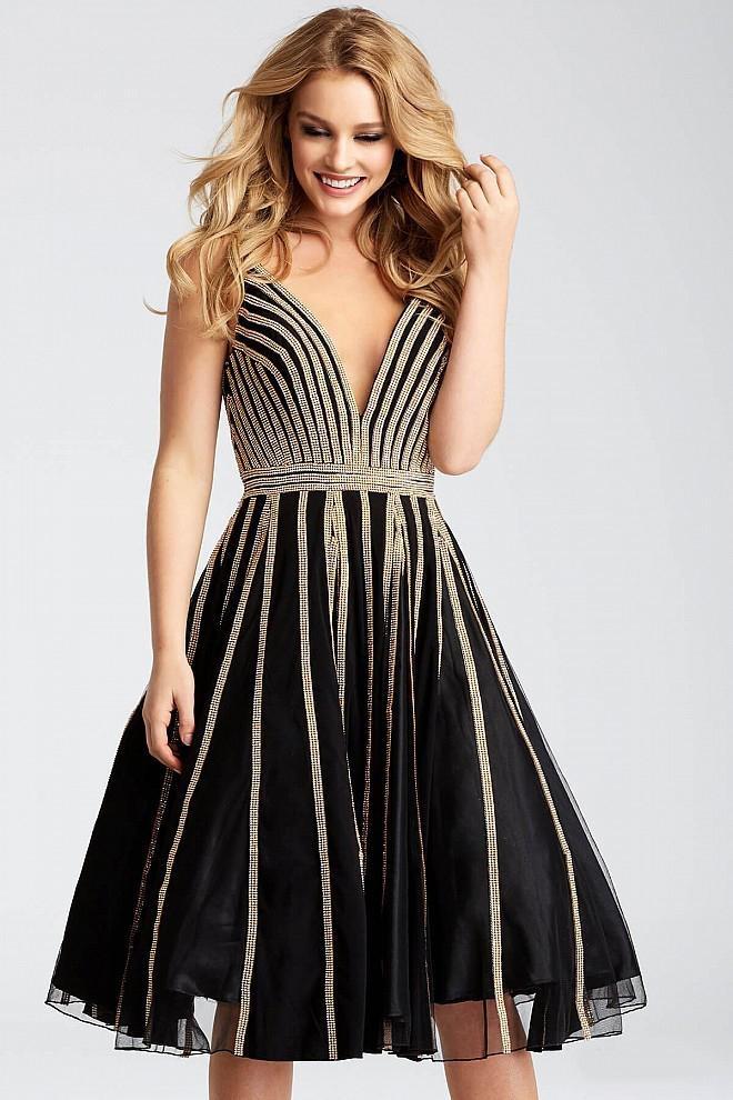 56000 Deep V-Neck A-Line Dress