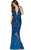 60254 Two Tone Beaded Deep V-neck Sheath Dress