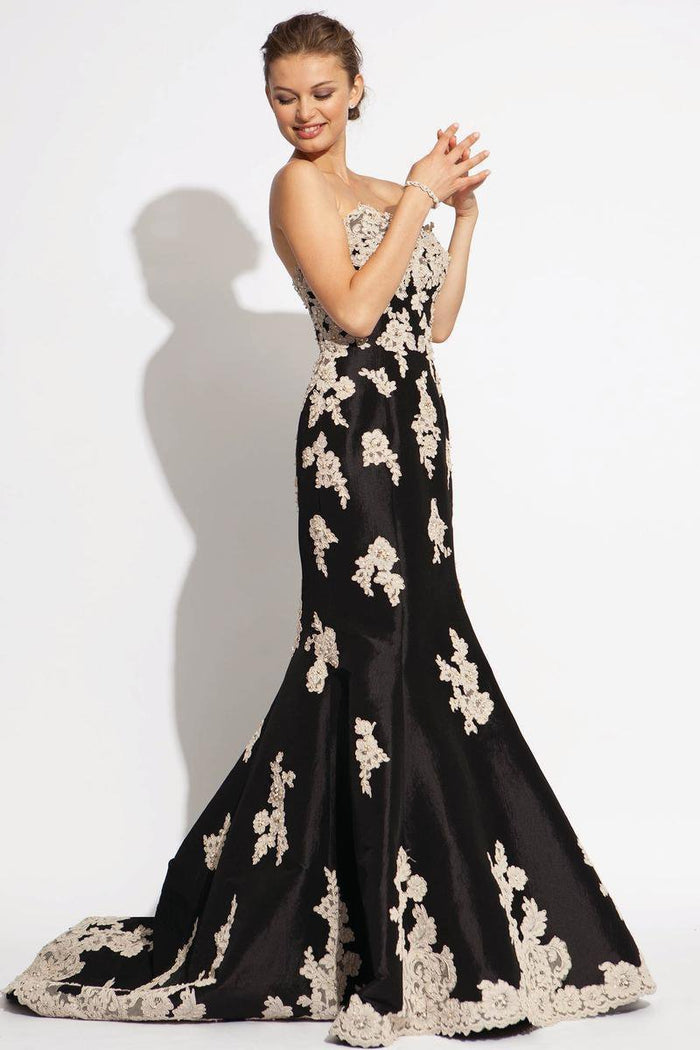 89462 Lace Appliqued Strapless Mermaid Gown