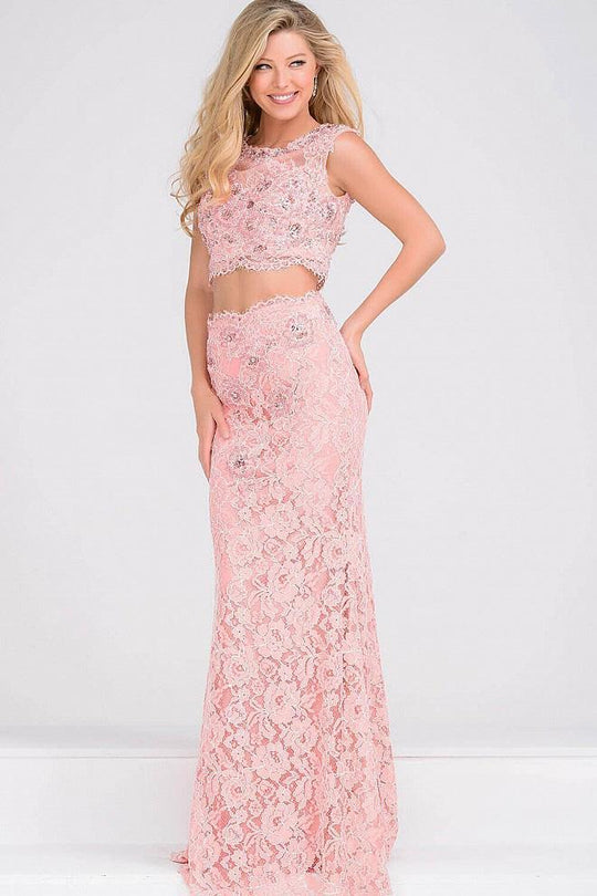 Sleeveless Two Piece Fitted Lace Dress JVN27618