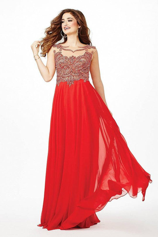 Sheer Neckline Beaded Chiffon Prom Dress JVN36770