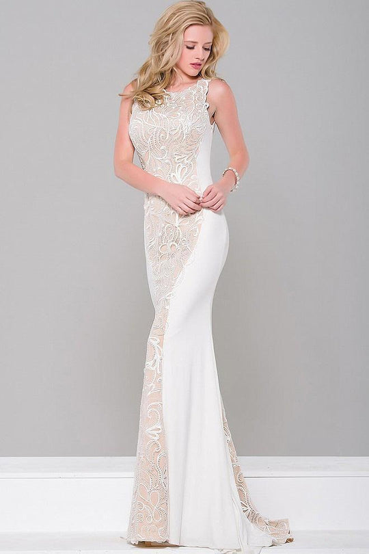 Fitted Jersey Long Dress with Lace Panel JVN36774