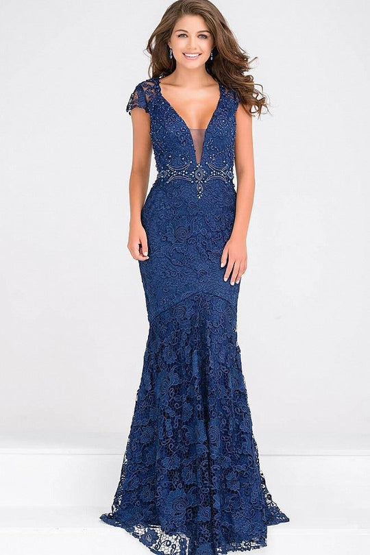 Cap Sleeves Fitted Lace Dress JVN43755