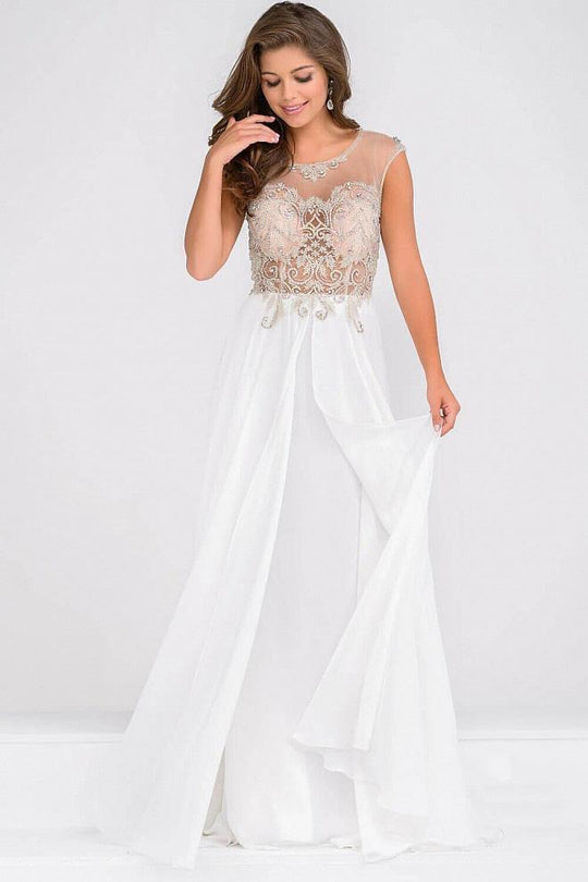 Sheer Neck Embellished Bodice Chiffon Prom Dress JVN45675
