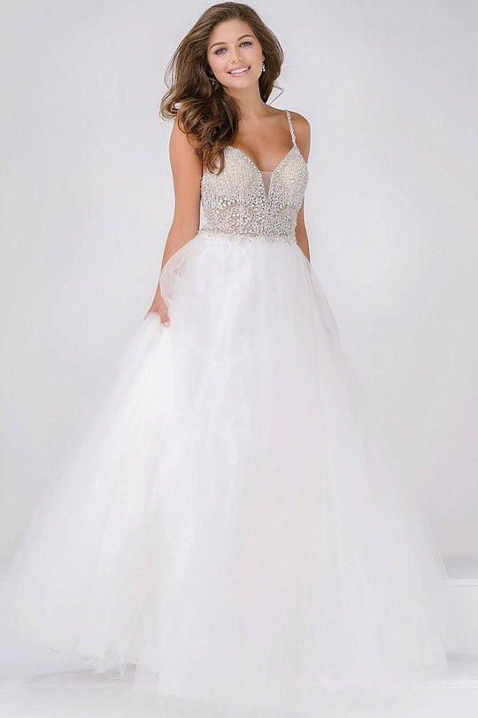 Bead Embellished Sweetheart Evening Gown JVN47548 In White