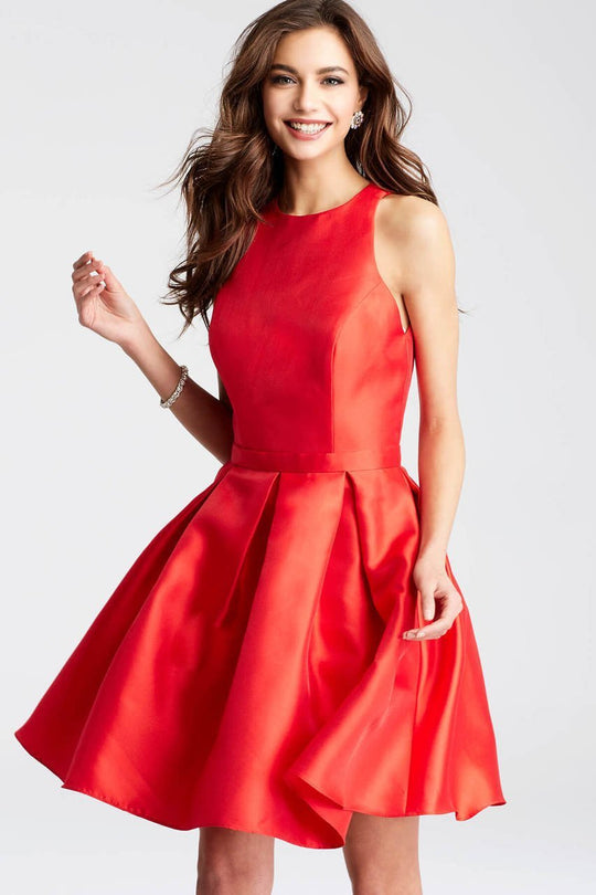 Jovani - Sleeveless Open Back Mikado Cocktail Dress JVN53198 in Red