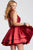 Jovani Plunging V-Neck Tiered A-Line Dress JVN55413 in Red