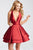 Jovani Plunging V-Neck Tiered A-Line Dress JVN55413 in Red