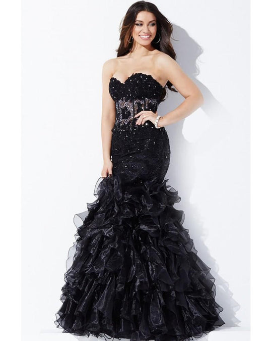 Crystal Accents Sweetheart Ruffles Gown 88590
