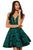 Sherri Hill - 52177 Deep V-neck Short Brocade A-line Dress In Green