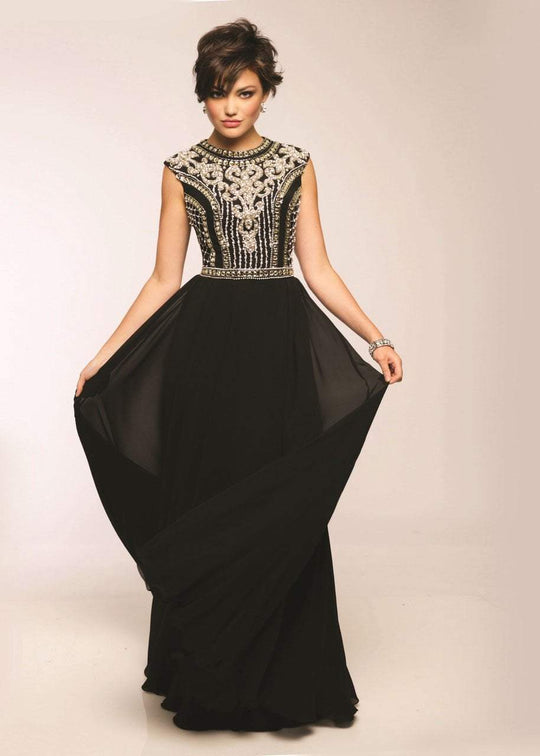 JVN24413 Cap Sleeve Jewel Adorned A-Line Gown